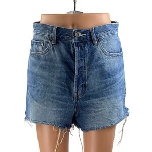 Pacsun Blue Ultra High Rise Frayed Hem Wide Leg Vintage Denim Jeans Shorts Sz 28